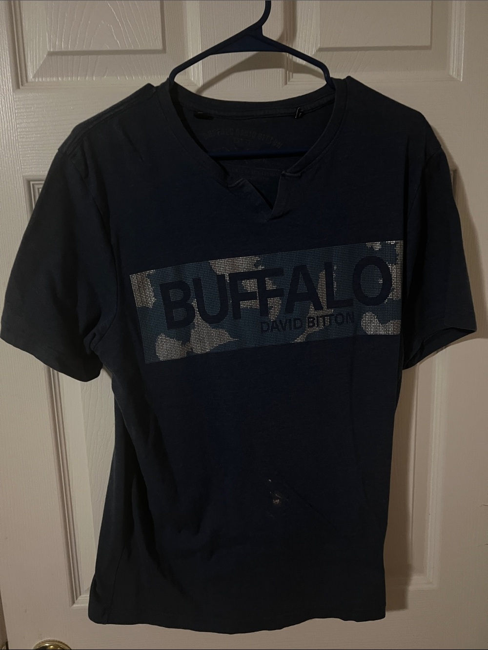 Buffalo David Bitton Navy Short Sleeve Logo Tee with Camouflage Panel